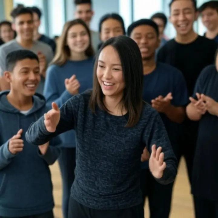 Táncóra, ahol diákok mosolyogva gyakorolnak oktatójuk irányítása mellett a DanceFlowwStudio-ban.