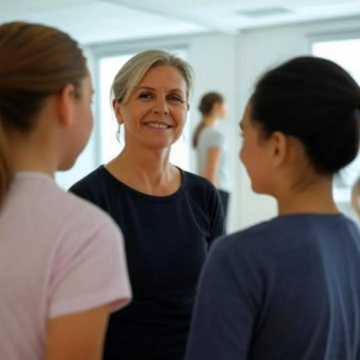 Oktató bátorítja táncos tanítványait a stúdióban